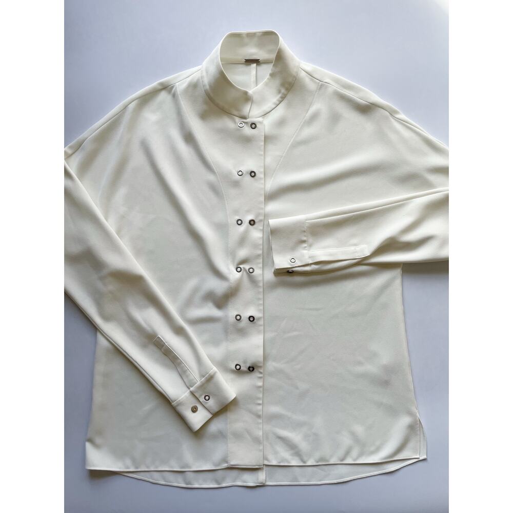 Women's Elie Tahari Ivory Double Snap Up Long Sleeve Blouse Size XS